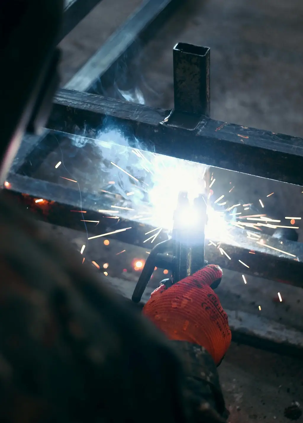 MIG welding a steel tube frame at Tuff Industries in Fairfield, Ohio